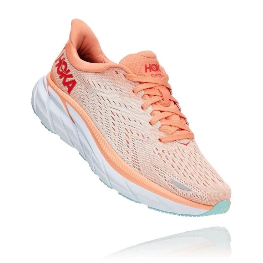 Hoka Women's Clifton 8 Mesh Cantaloupe Silver Peony Athletic Shoes